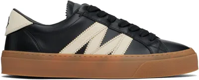 MONCLER BLACK MONACO2 LEATHER & NUBUCK SNEAKERS