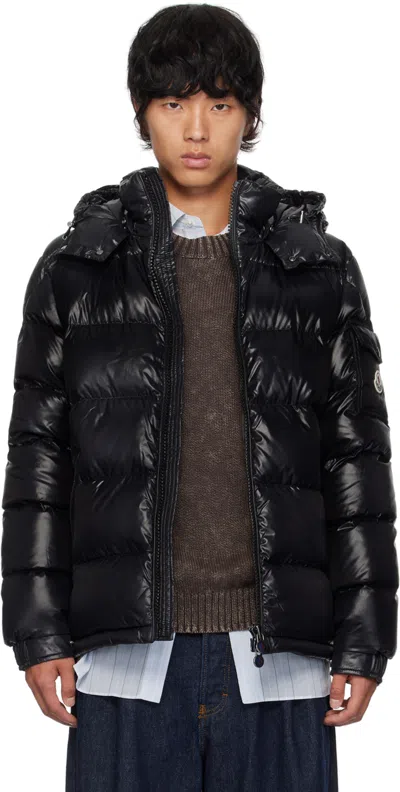 Moncler Besines Short Quilted Puffer Jacket With Logo Patch In Blue