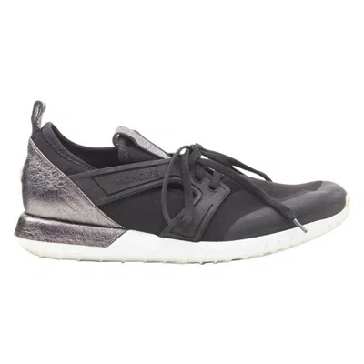 Pre-owned Moncler Black Neoprene Plastic Caged Metallic Leather Heel Sports Sneaker Eu37