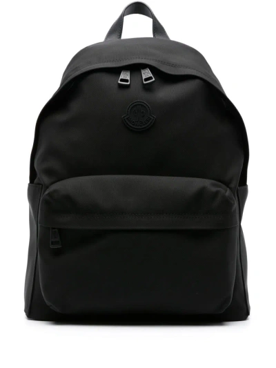 Moncler Pierrick Nylon Backpack Large Front Pocket In Black