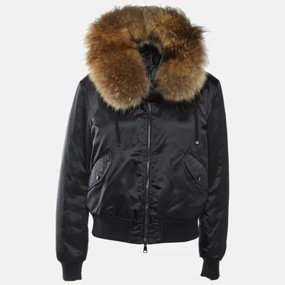 Pre-owned Moncler Black Nylon Detachable Fur Trim Hooded Eulimene Down Jacket L