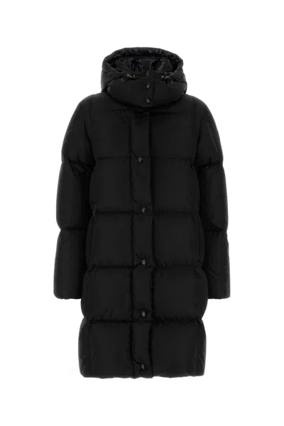 Moncler Long Little Down Jacket With Square Quilting And Hood In Black