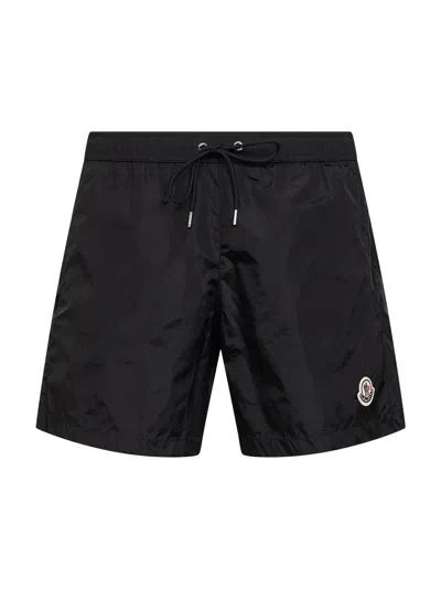 Moncler Black Nylon Technique Logo Swim Shorts In Burgundy