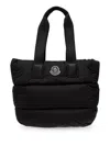 Moncler Puffy Black Tote Bag With Top Zip And Dual Handles In Black