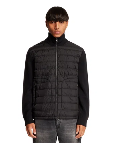 Moncler Black Padded Cardigan In Black Nero   #000000