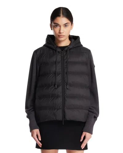 Moncler Black Padded Hooded Sweater In Black Nero   #000000