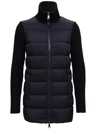 Moncler Black Padded Long Cardigan In Blue