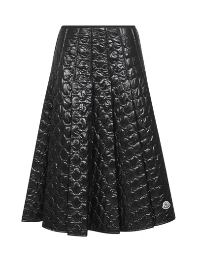 MONCLER BLACK PADDED MIDI SKIRT