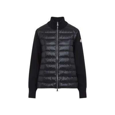 Moncler Padded Wool Cardigan With Zip In Black