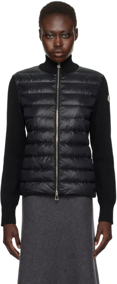 MONCLER BLACK PADDED WOOL DOWN JACKET