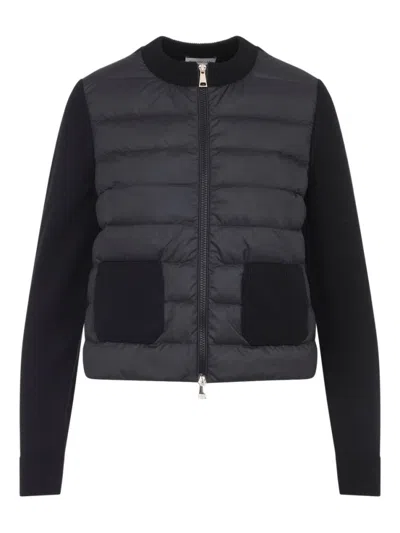Moncler Black Padded Wool Zip-up Cardigan