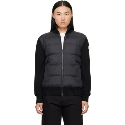 Moncler Panelled Virgin Wool And Quilted Shell Down Zip-up Cardigan In Black
