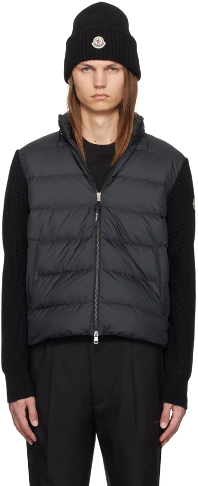 MONCLER BLACK PADDED ZIP-UP DOWN HOODIE