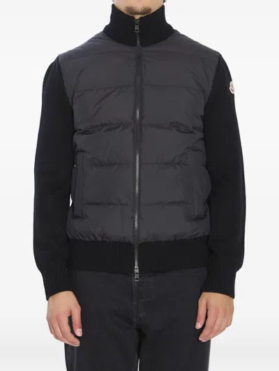 MONCLER BLACK PANELLED LOGO CARDIGAN