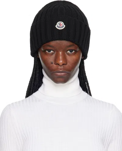 Moncler Black Patch Beanie In 999 Black