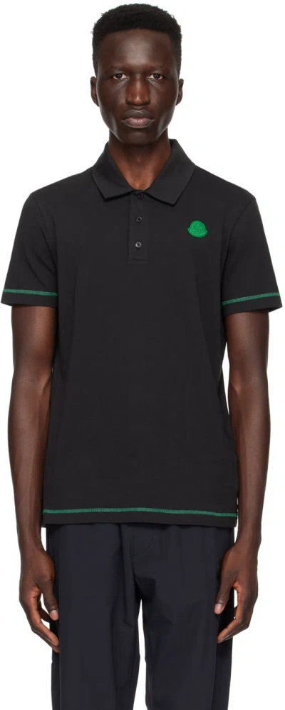 Moncler Black Patch Polo In Smoky Black 998