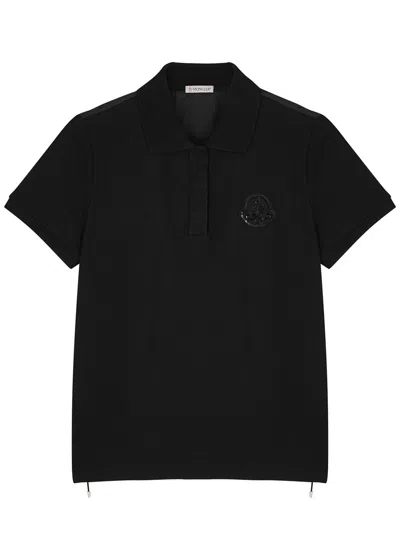 Moncler Black Piqué Cotton And Taffeta Polo Shirt
