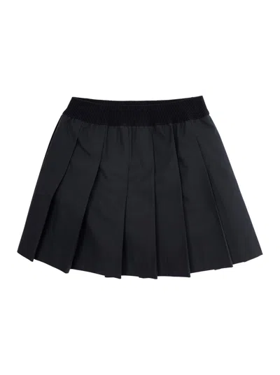 Moncler Kids' Black Pleated Skirt With Logo Patch In Cotton Girl