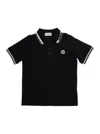 Moncler Black Polo Shirt With Bicolor Collar And Logo Patch On The Front In Cotton Boy In Black