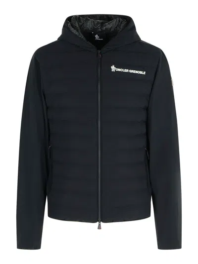 Moncler Striped Detailing Cotton Blend Hooded Jacket In Black