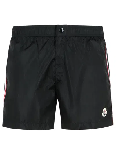 Moncler Swim Shorts With Tricolour Trim In Black