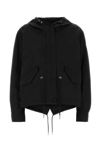 Moncler Drawstring Hem Jacket Hooded Design In Black