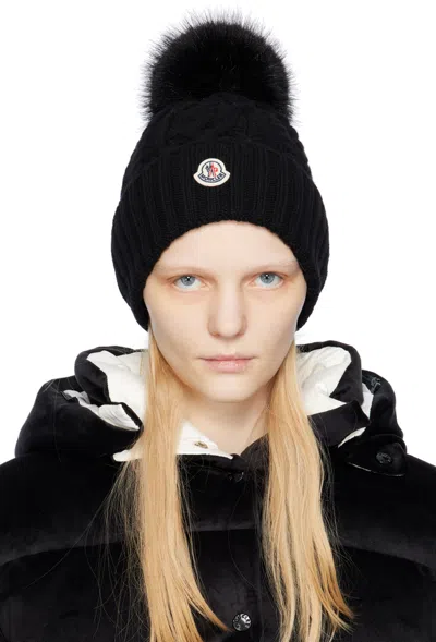 Moncler Black Pom Pom Beanie In 999 Black