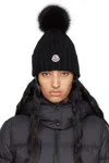 Moncler Black Pom Pom Beanie In 999 Black