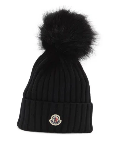 MONCLER BLACK POM POM BEANIE HAT