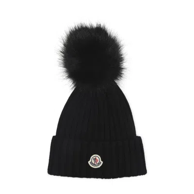 MONCLER BLACK POMPOM BEANIE HAT