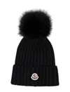 Moncler Black Pom-pom Solid Beanie Cap In White