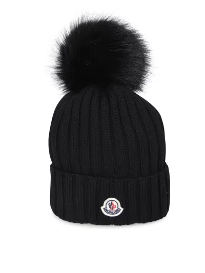 Moncler Black Pompon Beanie Hat