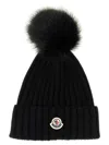 Moncler Ribbed Beanie Hat Featuring Pompom Detail In Black