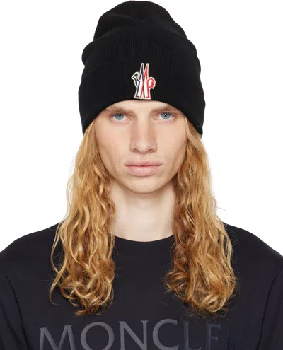 Moncler Black Pure Wool Beanie In 999 - Black