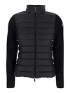 Moncler Women Black Quilted Cardigan With High Neck And Logo Patch On The Sleeve In Wool And Tech Fa In Black