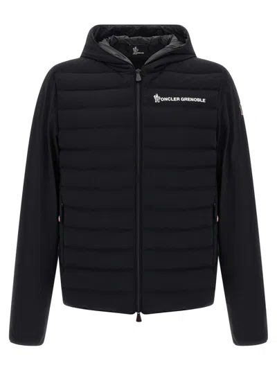 Moncler Striped Detailing Cotton Blend Hooded Jacket In Black