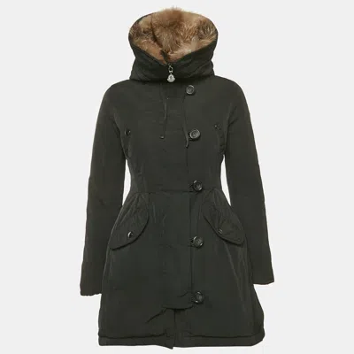 Pre-owned Moncler Black Real Fur Synthetic Down Puffer Jacket Xs