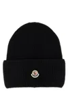 Moncler Ribbed Knit Carded Wool Beanie With Felt Logo Patch In Black
