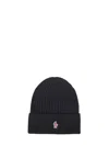 Moncler Black Ribbed Virgin Wool Knit Beanie In Brown