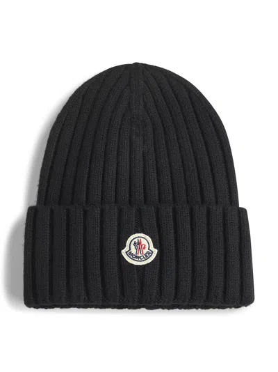 Moncler Black Ribbed Wool Hat