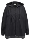 Moncler Ruffled Windbreaker Drawstring Hood In Black