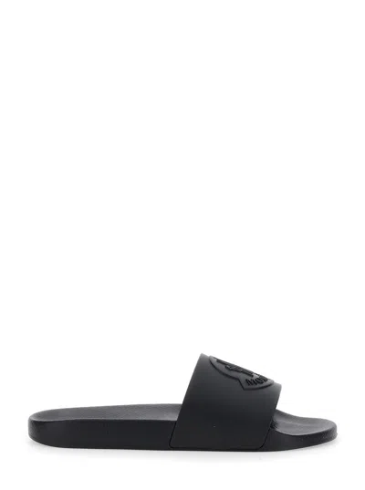 Moncler Black Sandals With Logo Detail On The Front In Rubber Man