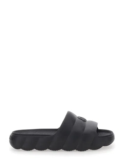 Moncler Black Sandals With Tonal Embossed Logo And Open Toe In Rubber Man