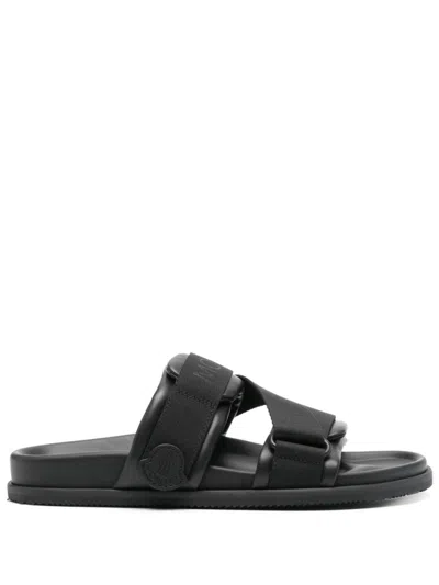 MONCLER MONCLER BLACK SANDALS WITH WIDE CROSS STRAPS