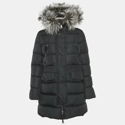 Pre-owned Moncler Black Sherlyn Trim Nylon Aphroti Long Down Jacket M