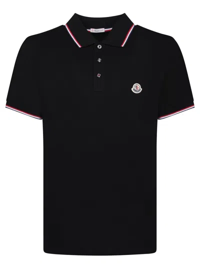MONCLER BLACK SHORT-SLEEVED POLO WITH EMBROIDERED LOGO