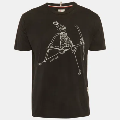 Pre-owned Moncler Black Skier Embroidered Jersey T-shirt L