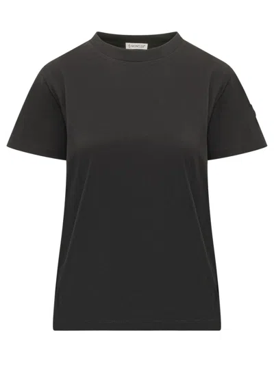 Moncler Cotton Ribbed Crewneck Short-sleeve T-shirt In Black
