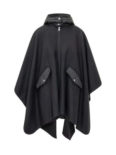 Moncler Black Solid Hood Trench Coat In Blue