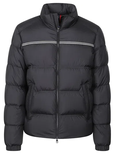 Moncler Black Stand Collar Logo Puffer Jacket In Blue